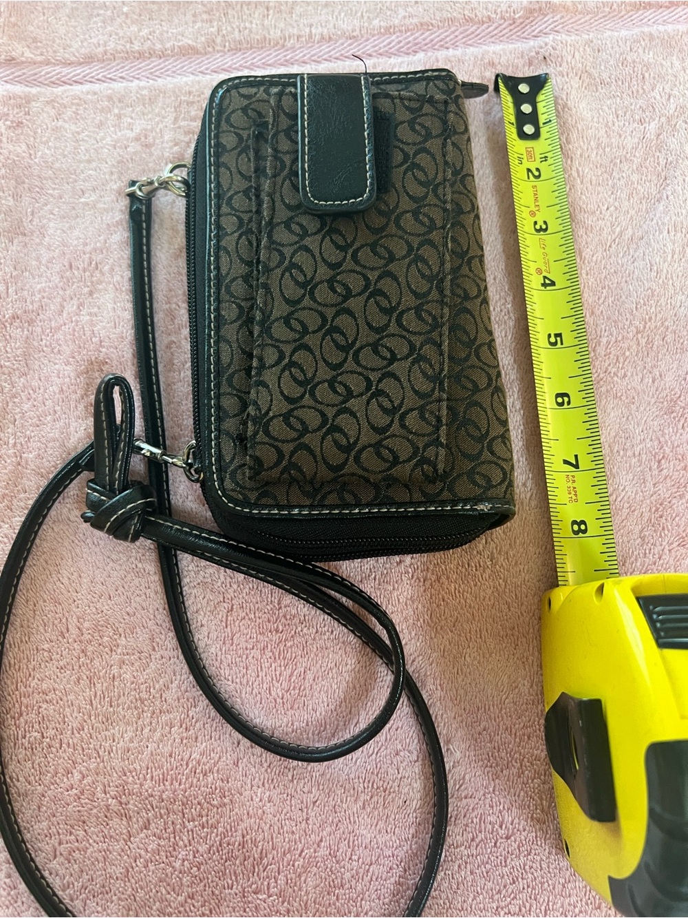 Brown Patterned Wristlet Organizer with Detachable Strap